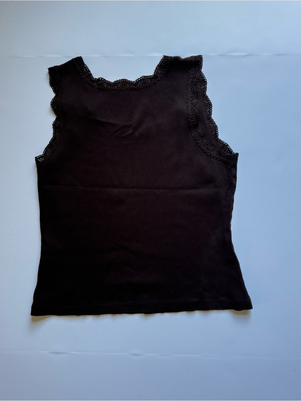 Talbots Chocolate Brown Lace-Trim Ribbed Tank - Picture 2 of 5